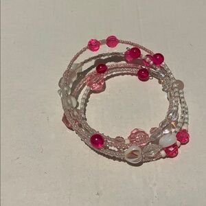 Pink and White Beaded  Stacker Bracelet